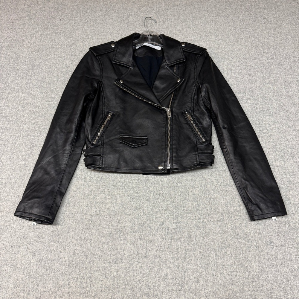 IRO Ashville Leather Moto Jacket 40 Black Lambskin Biker Asymmetric Zip Buckle